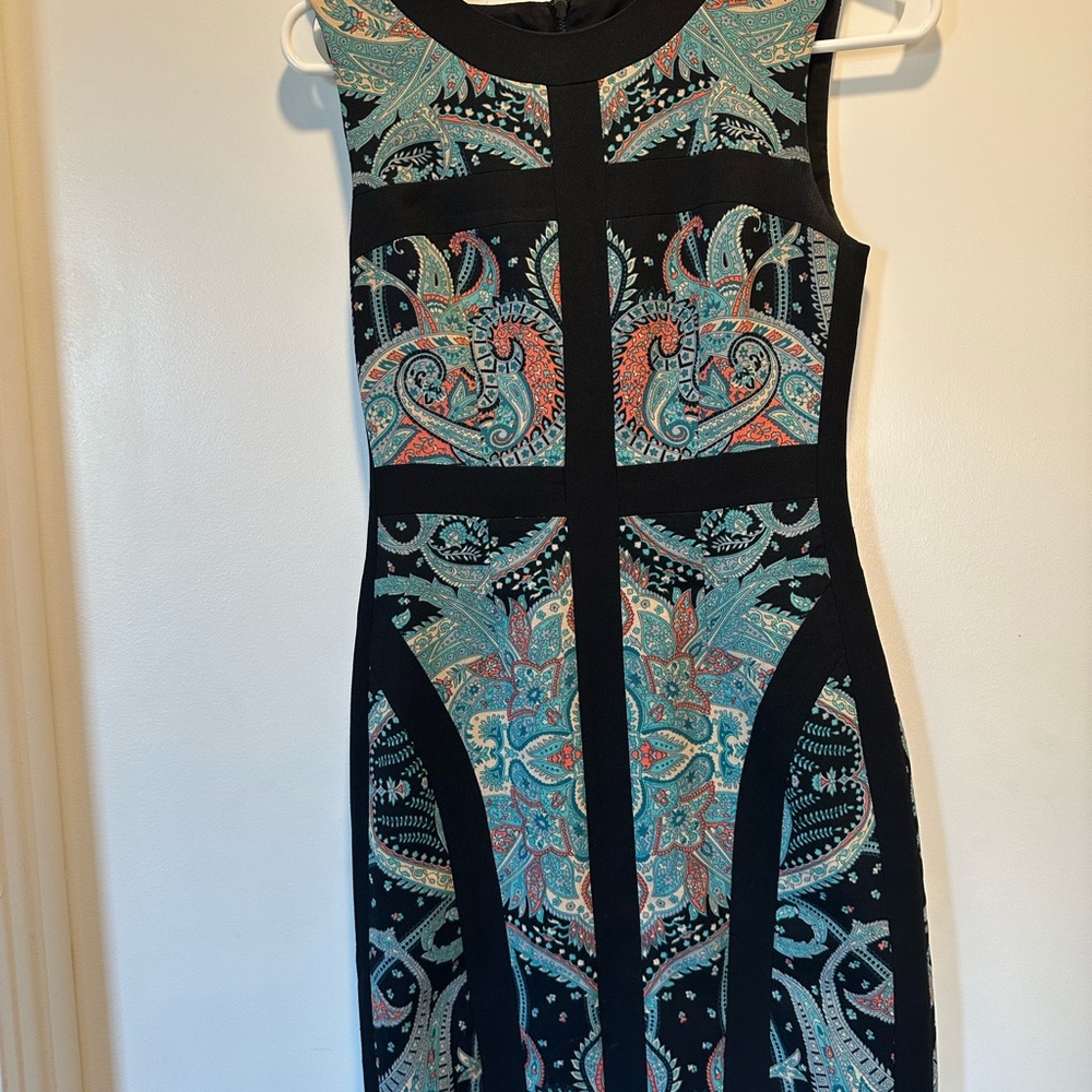 Embroidered Black Dress with Blue and Orange Patterns